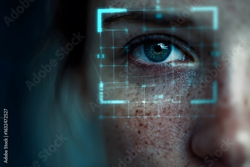 Futuristic biometric eye scan with facial recognition technology for security access offers cutting-edge solutions and innovative protection systems