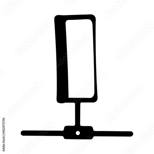 Abstract illustration featuring a rectangular frame on a crossbar stand with unique design
