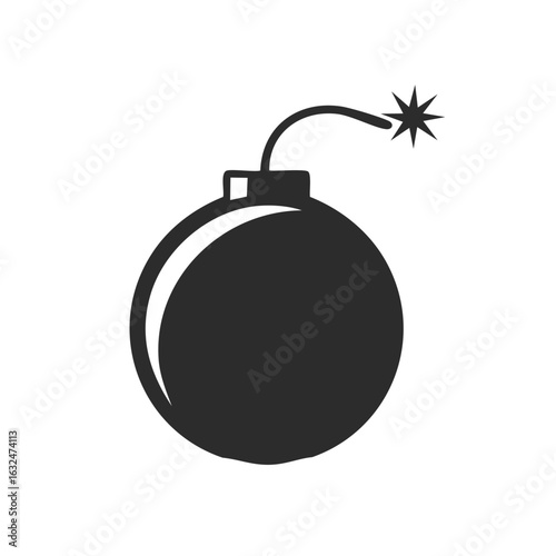 Minimalist black bomb icon with lit fuse symbolizing danger, threat, and impending crisis