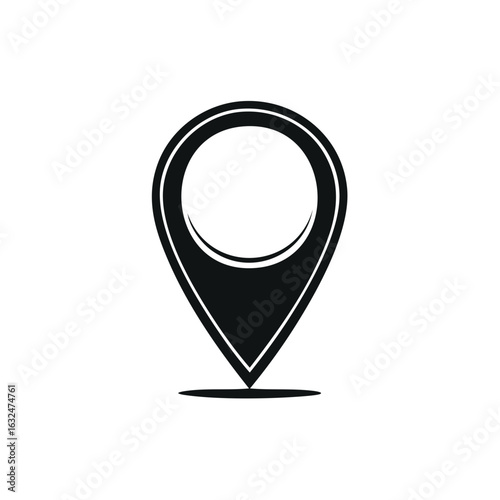 Black and white map pin icon symbolizing location or navigation