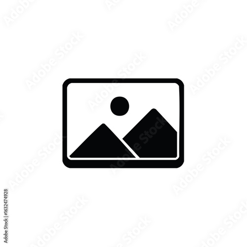 Free Download Black and white landscape illustration with mountains and sun inside a frame - GFXLoad