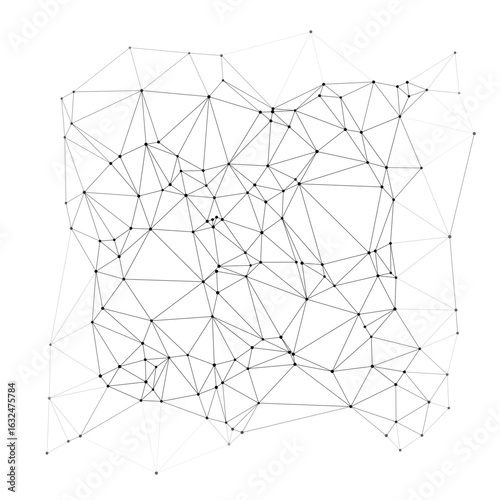 Minimalist polygonal mesh network with connected lines and dots perfect for technology backgrounds, science presentations, or digital design projects isolated on white background vector illustration