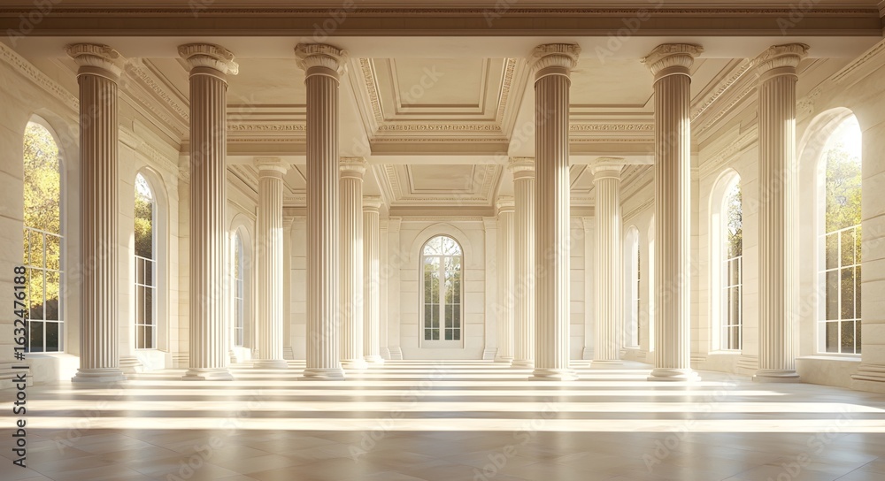 Fototapeta premium The grand interior of a colonnaded hall