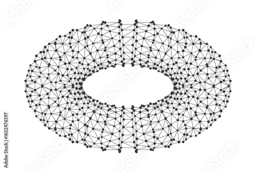 Abstract geometric torus shape formed by connected network nodes and lines ideal for technology science mathematics backgrounds, modern digital concepts isolated on white background vector.