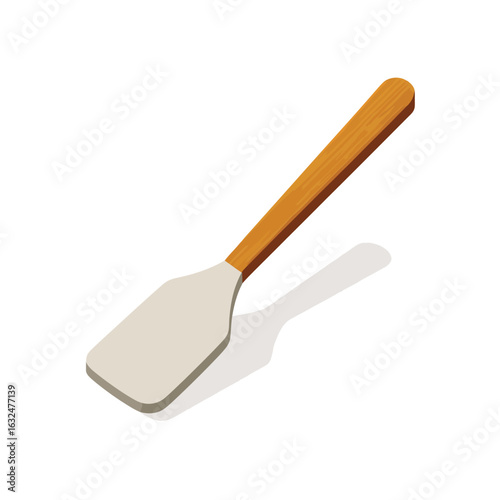 Isometric vector illustration of a wooden spatula for cooking isolated on a white background

