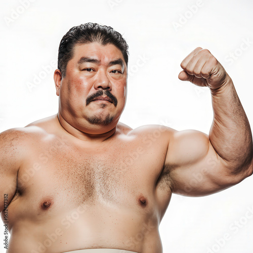 Powerful Sumo Wrestler: This striking image captures the imposing physique of a sumo wrestler, showcasing strength and determination. With a powerful pose and focused expression.
