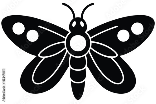 Elegant Black butterfly with White Spots, Simple Design on White Background