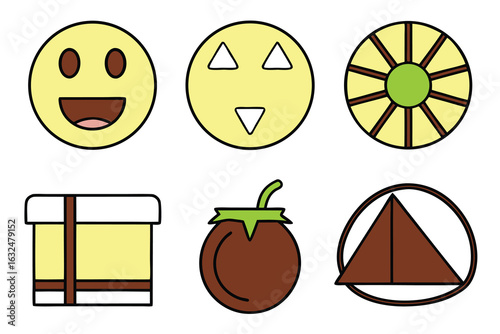 Set of high quality icons Simple Geometric Icons With Outline And Fill In Yellow And Brown Tones vector illustration