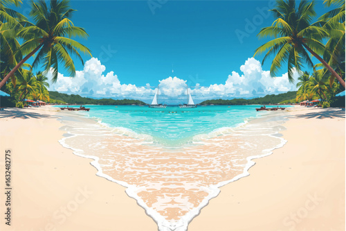 Escape to paradise with this stunning tropical beach scene featuring palm trees and turquoise ocean water