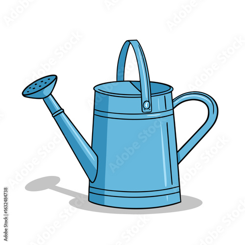 Blue watering can with sprinkler and handle metal garden