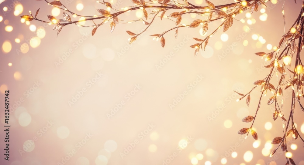 Fototapeta premium Festive Twinkling Lights on Delicate Branches with Soft Bokeh Background