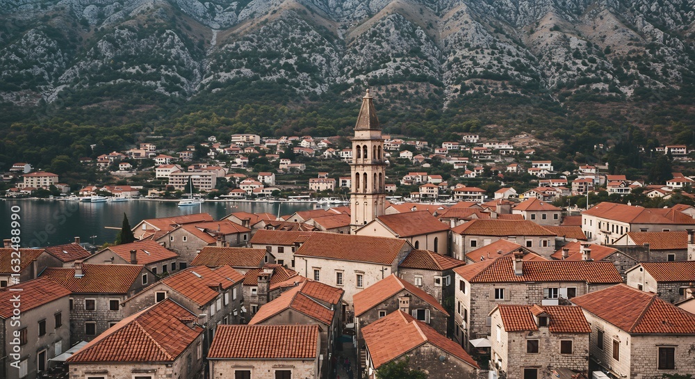 Fototapeta premium 아름다운 붉은 지붕 마을의 풍경 사진