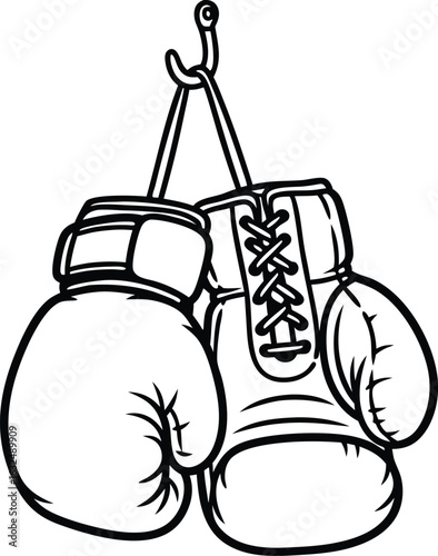 Black and White Boxing Gloves Hanging Vector Art