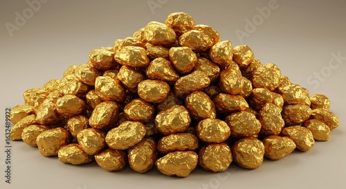 황금빛 광채, 빛나는 금덩이 더미