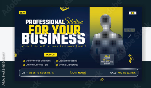 Vector art of online business conference banner template design for promotion and advertisement