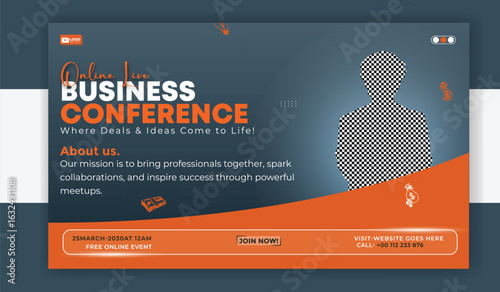 Vector art of online business conference banner template design for promotion and advertisement