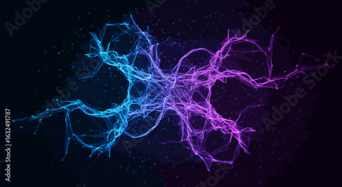 Abstract plexus neural network in glowing blue and purple for technology and science concepts.