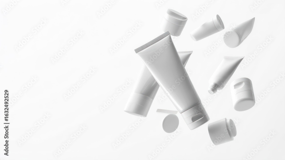 Fototapeta premium White cosmetic tubes in mid-air