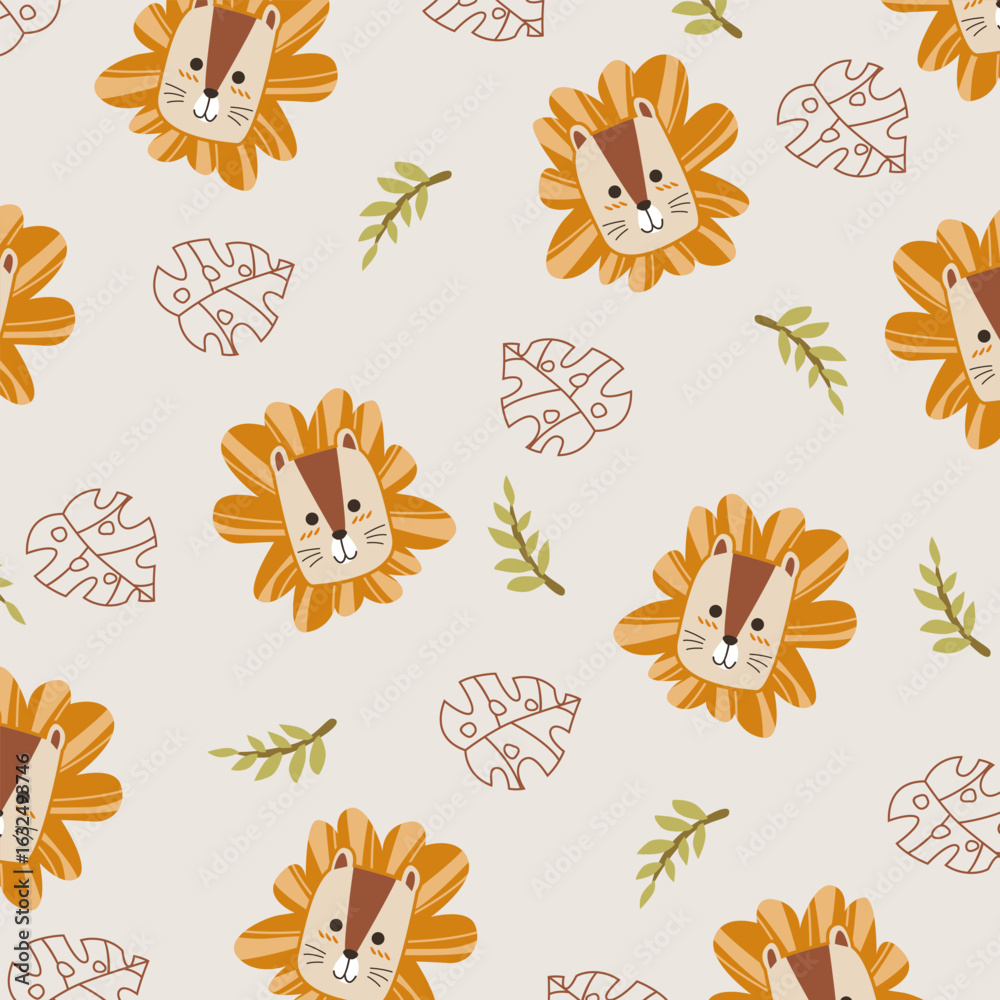 Obraz premium lion cartoon vector seamless pattern design for kids apparel fabric fullprint