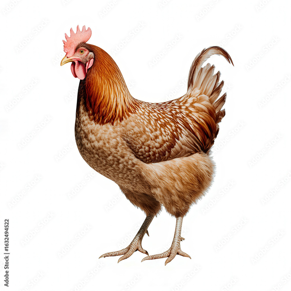 Fototapeta premium Proud Rooster: A vibrant rooster stands proudly, displaying its magnificent plumage in a captivating studio shot, embodying the beauty of the animal kingdom.