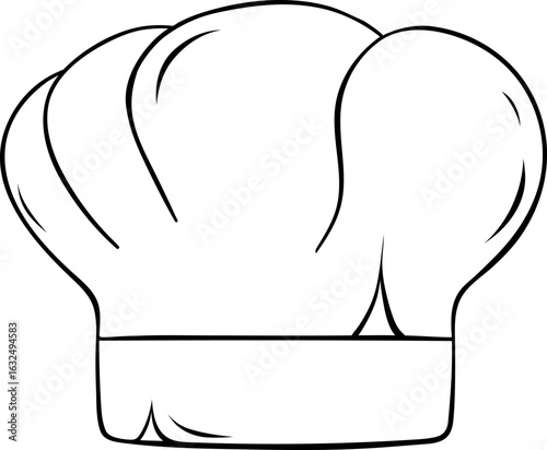 Classic chef's hat doodle in playful black and white sketch style. Simple vector icon perfect for bakery logos, cooking school materials, and culinary branding
