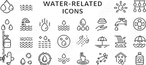 Water related icons collection drops waves