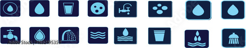 Water drop faucet glass waves shower icons vector