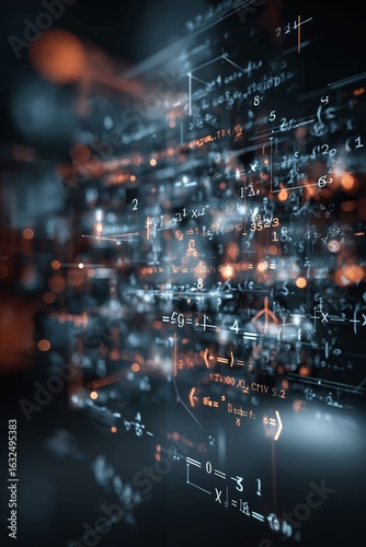 Abstract and intricate mathematical formulas illuminated with soft lighting