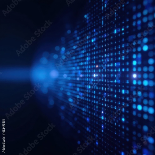 Abstract blue digital grid matrix flowing on futuristic HUD screen , interface, abstract