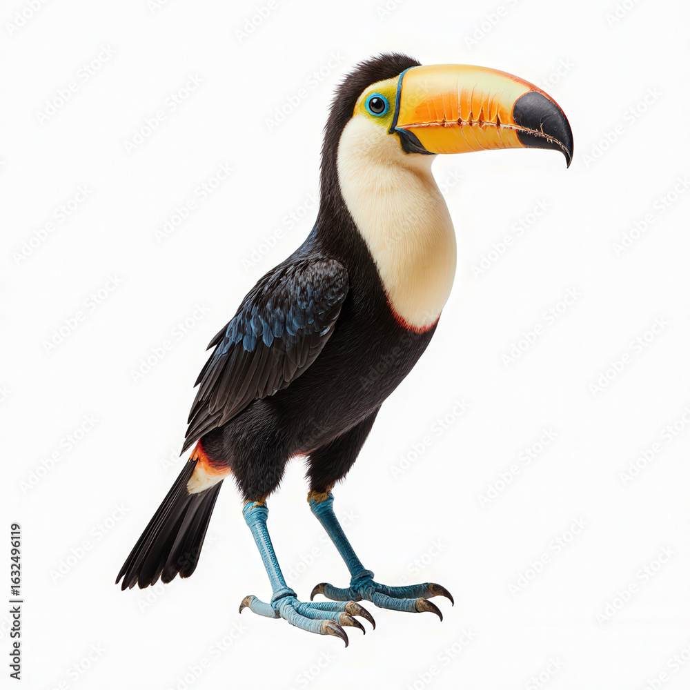 Naklejka premium The Magnificent Toucan: This image captures a stunning toucan, its vibrant plumage and characteristic oversized beak showcased in exquisite detail.