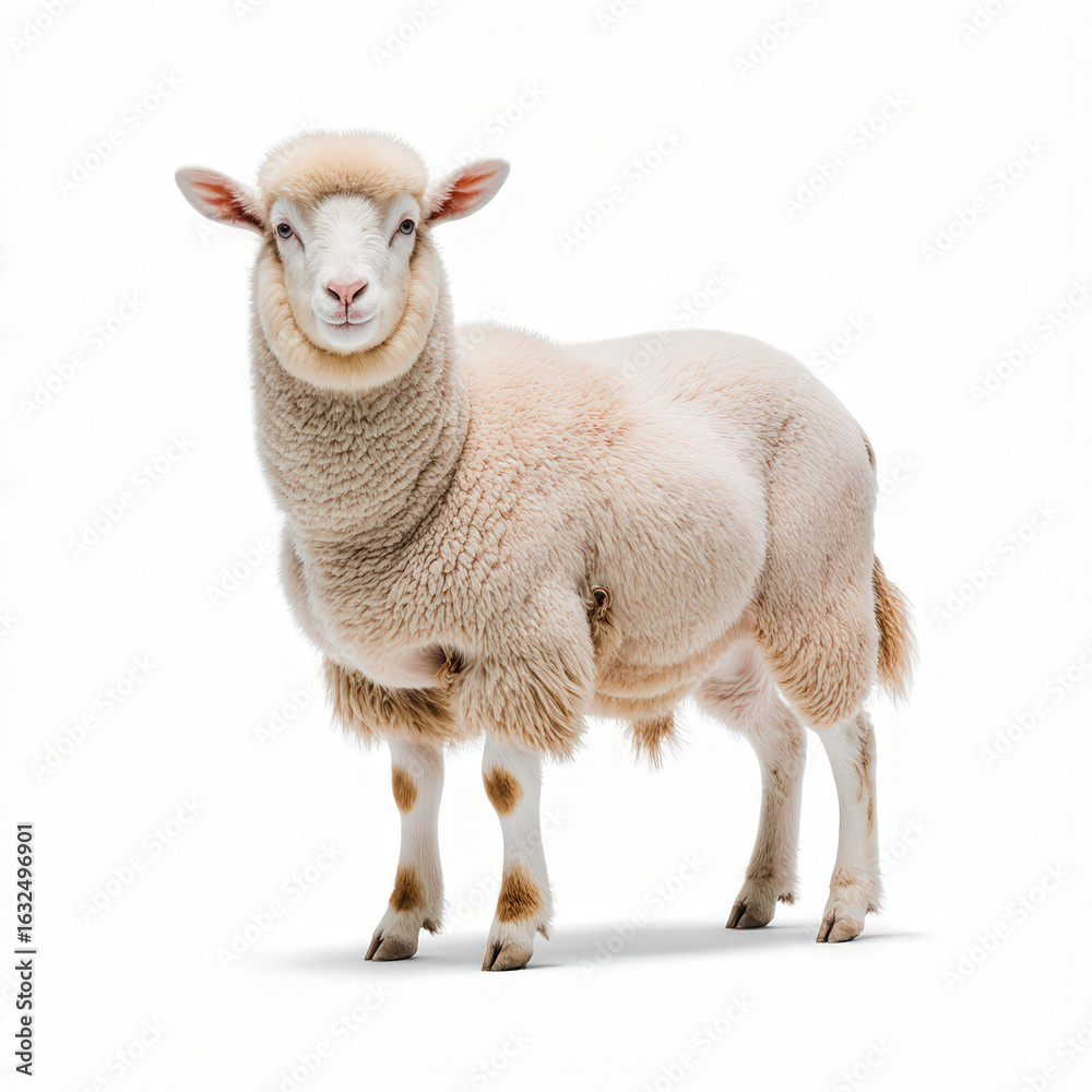 Fototapeta premium Majestic Sheep Portrait: A regal sheep, adorned with a luxurious wool coat, stands proud, its gentle eyes captivating viewers with an undeniable charm.