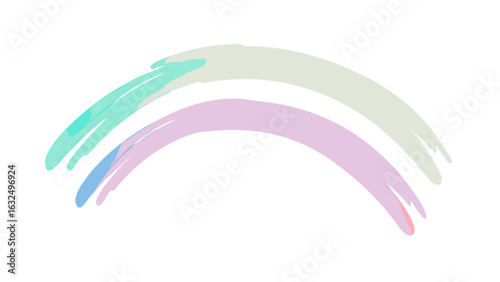 Pastel watercolor brushstrokes forming a rainbow shape on a white background in soft blended colors