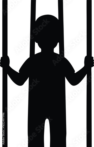 black silhouette a child behind bars on white back.eps