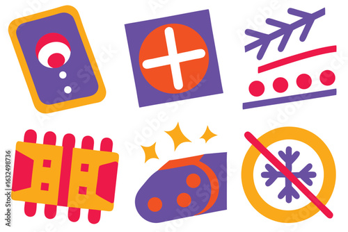 Set of high quality icons Collection of stylized flat icons representing various concepts and objects in purple orange and red colors Keywords: icon set flat design graphic elements symbols abstract