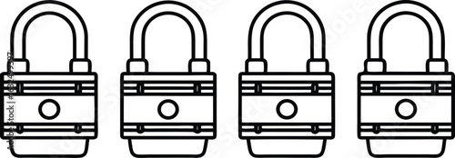 padlock icons set symbolizing security, privacy, safety, and protection in outline vector