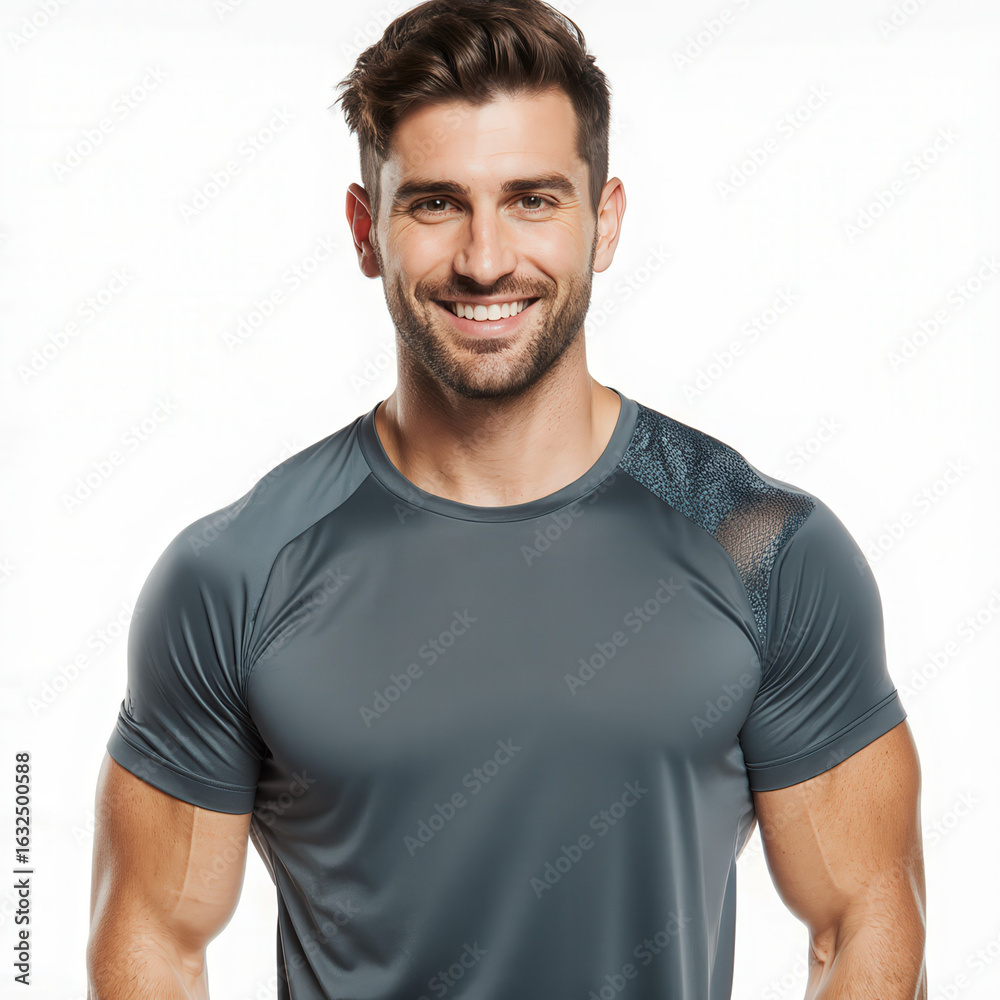 Obraz premium Fit and Focused: A muscular, handsome man exudes confidence and vitality. His athletic physique and radiant smile portray a commitment to health and wellness.