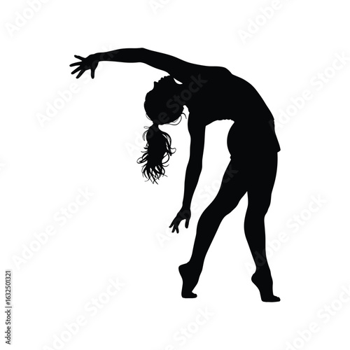 Silhouette of a graceful dancer bending backward with arms outstretched