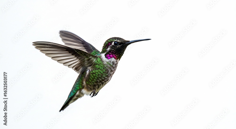 Fototapeta premium ハチドリ 鮮やか羽根 白背景で軽やかに舞う. AI Generated
