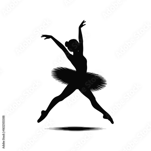 Silhouette of a ballet dancer in a dynamic pose with a tutu