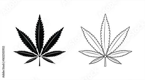 Silhouette of a marijuana leaf, marijuana hemp icon, isolated on a white background. Vector illustration