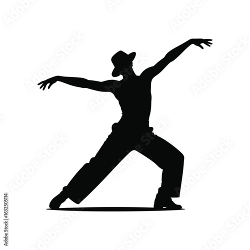 Silhouette of a dancer in a dynamic pose with arms outstretched