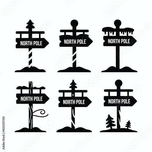 Various North Pole Directional Signs signpost winter