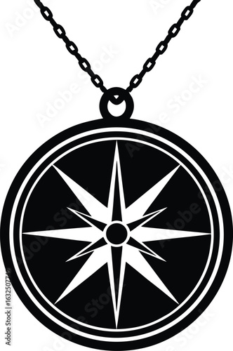 black silhouette a compass necklace on white backg.eps