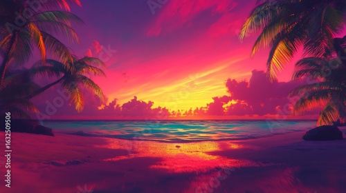 Vibrant sunset tropical beach