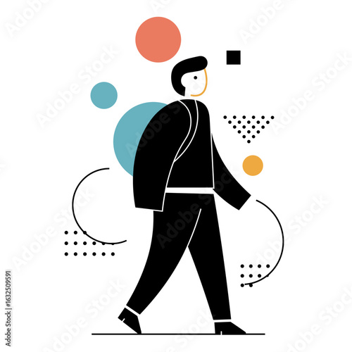 A walking man in a minimalist abstract style