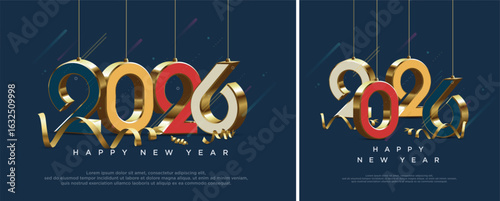 Happy New Year 2026 design with unique 3D numbers on blue background. Premium vector design for Happy New Year 2026 greetings and celebrations.