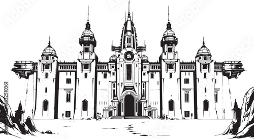 A powerful defensive fortress. The illustration expresses power and steadfastness. Hand drawn vector illustration