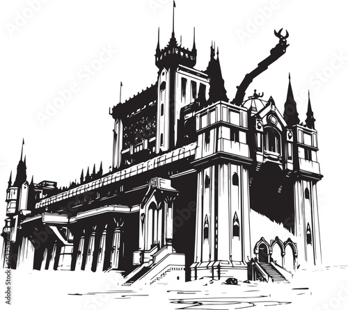 A powerful defensive fortress. The illustration expresses power and steadfastness. Hand drawn vector illustration