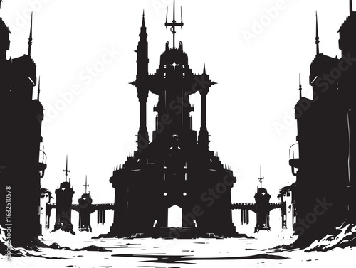 A powerful defensive fortress. The illustration expresses power and steadfastness. Hand drawn vector illustration