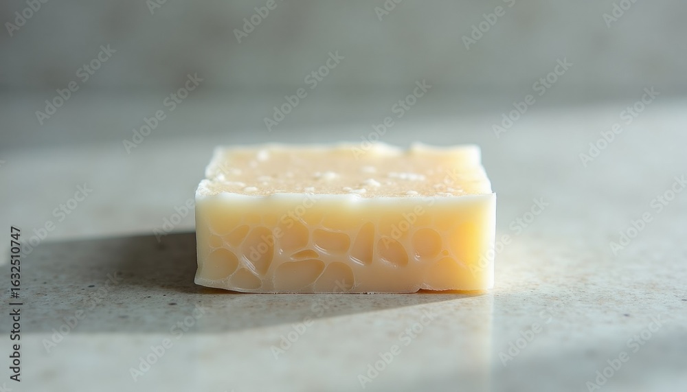 Naklejka premium Natural soap bar on a stone surface with soft lighting 